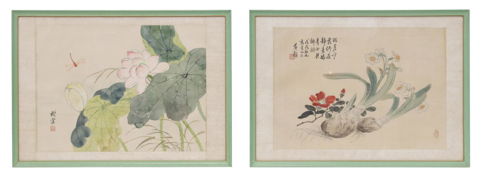 (2) CHINESE BOTANICAL WATERCOLOR PAINTINGS ON SILK (1 of 3)