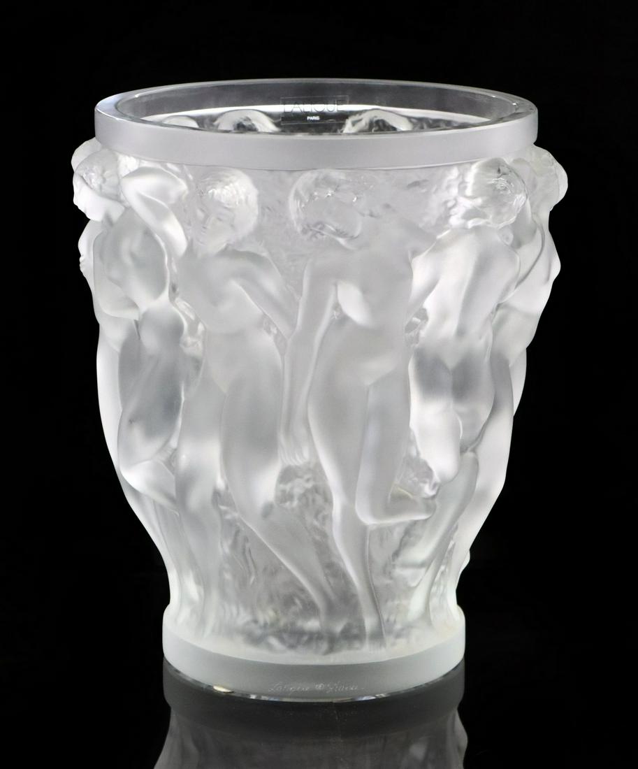 FRENCH LALIQUE 'BACCHANTES' GLASS VASE IN BOX (1 of 9)