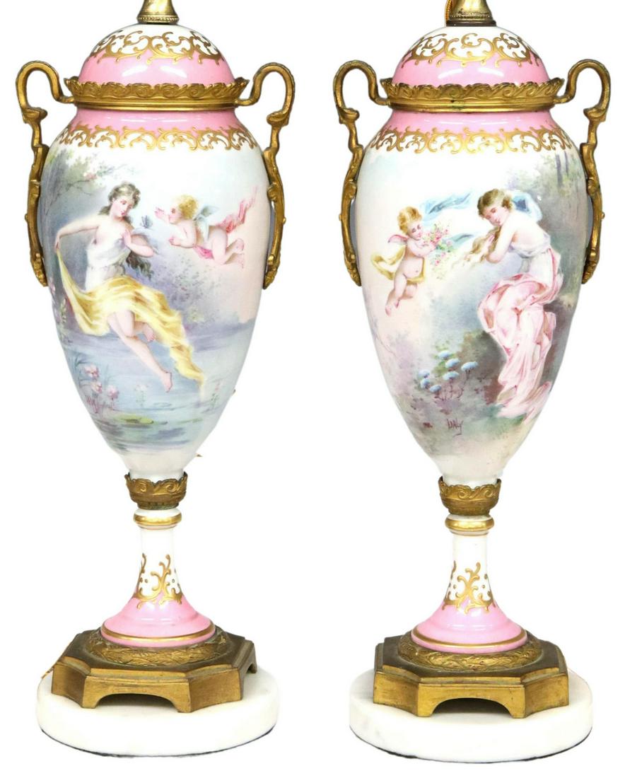 (2) SEVRES STYLE PORCELAIN URN TABLE LAMPS (1 of 6)