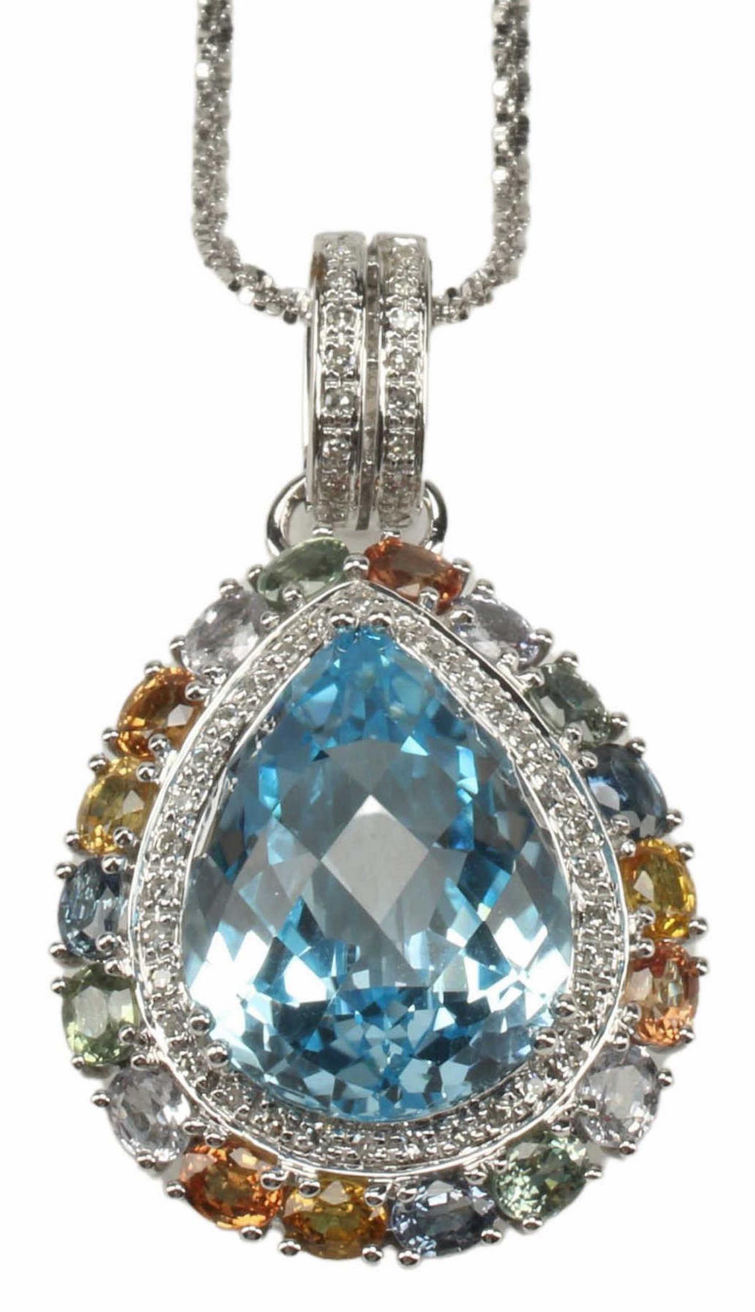 ESTATE 14KT BLUE TOPAZ, DIAMOND PENDANT NECKLACE (1 of 4)