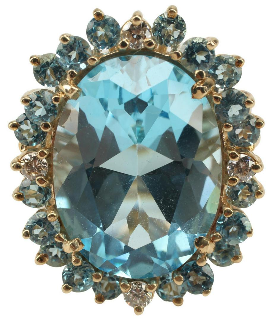 ESTATE 14KT YG,19.97CT BLUE TOPAZ & DIAMOND RING (1 of 4)