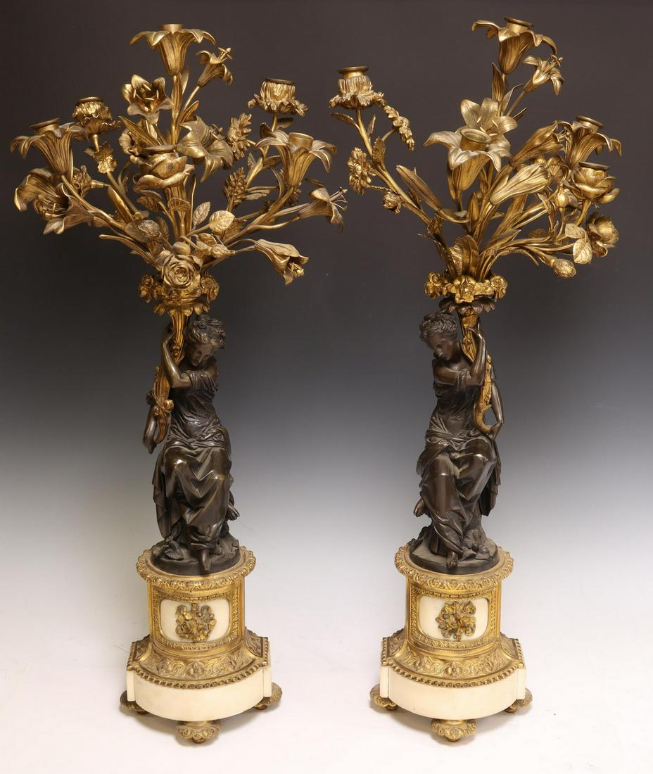 (2) FRENCH GILT & PATINATED BRONZE CANDELABRA (1 of 5)