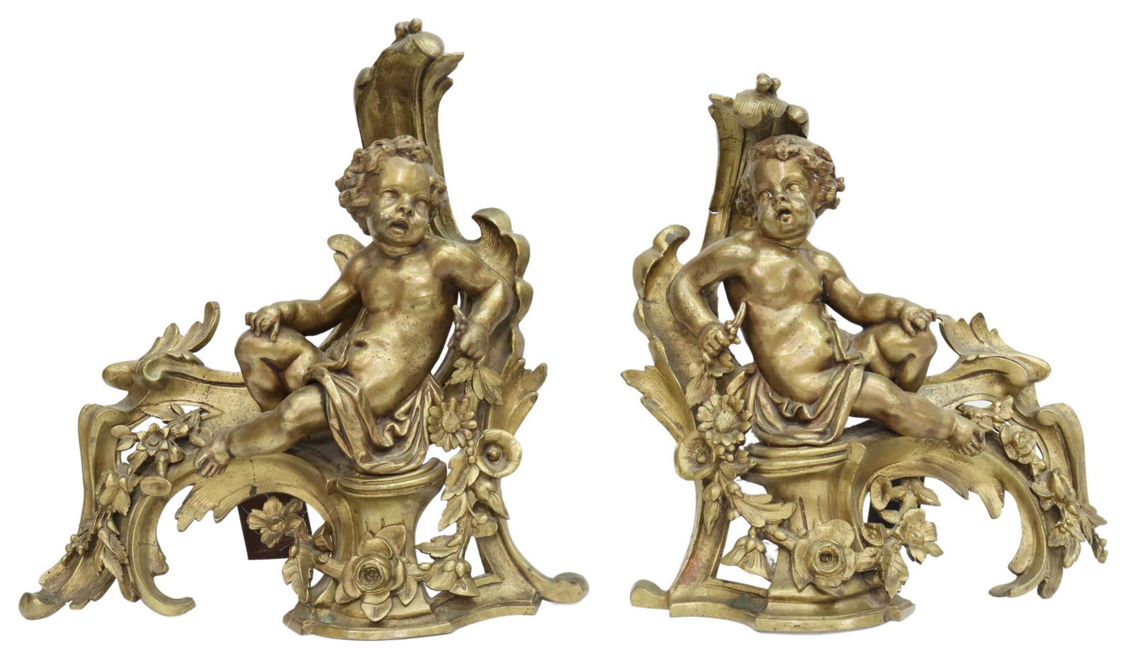 (2) FRENCH LOUIS XV STYLE BRONZE FIGURAL CHENETS (1 of 2)