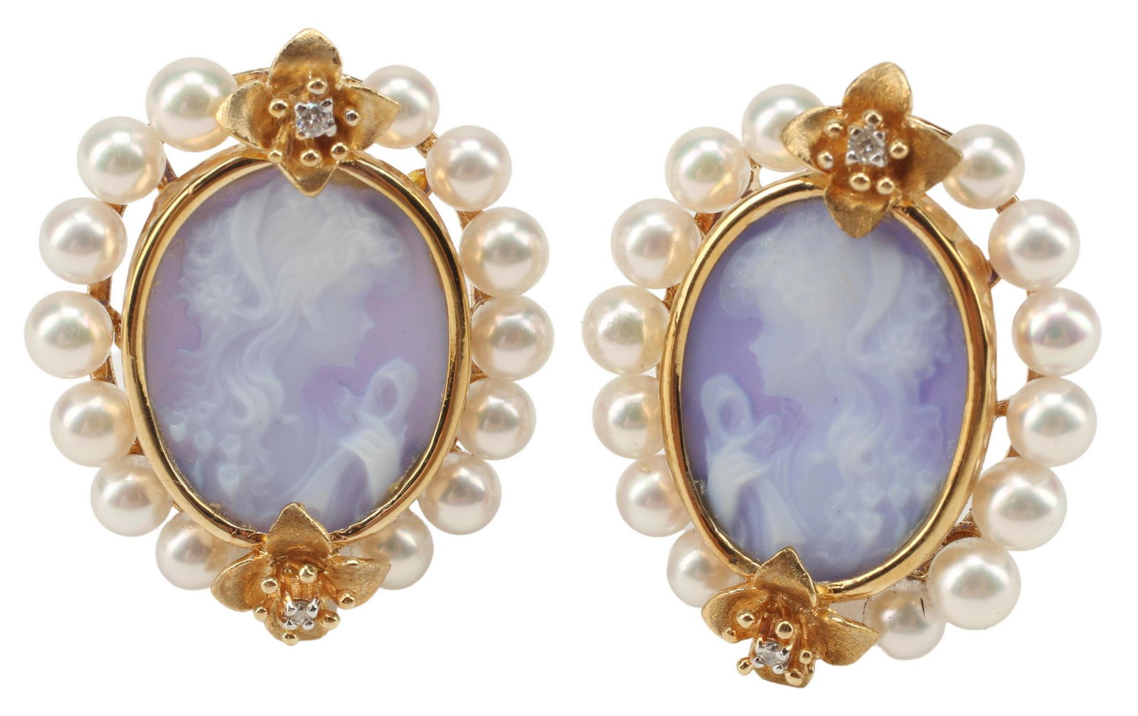 (PAIR) ESTATE 14KT GOLD CAMEO & PEARL EARRINGS (1 of 4)