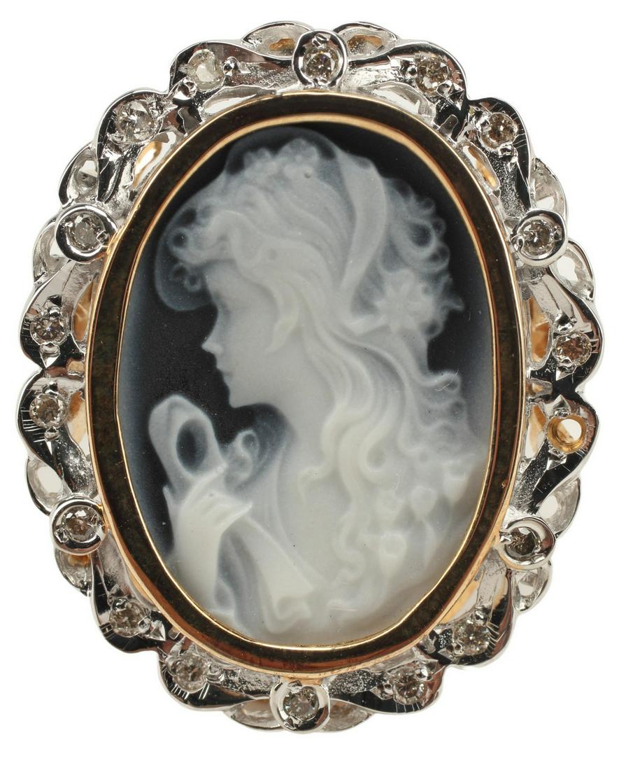ESTATE 14KT YELLOW GOLD CAMEO & DIAMOND RING (1 of 4)