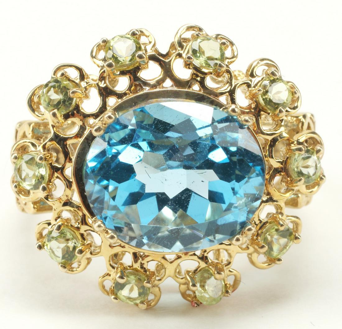 ESTATE 10KT YELLOW GOLD BLUE TOPAZ & PERIDOT RING (1 of 4)