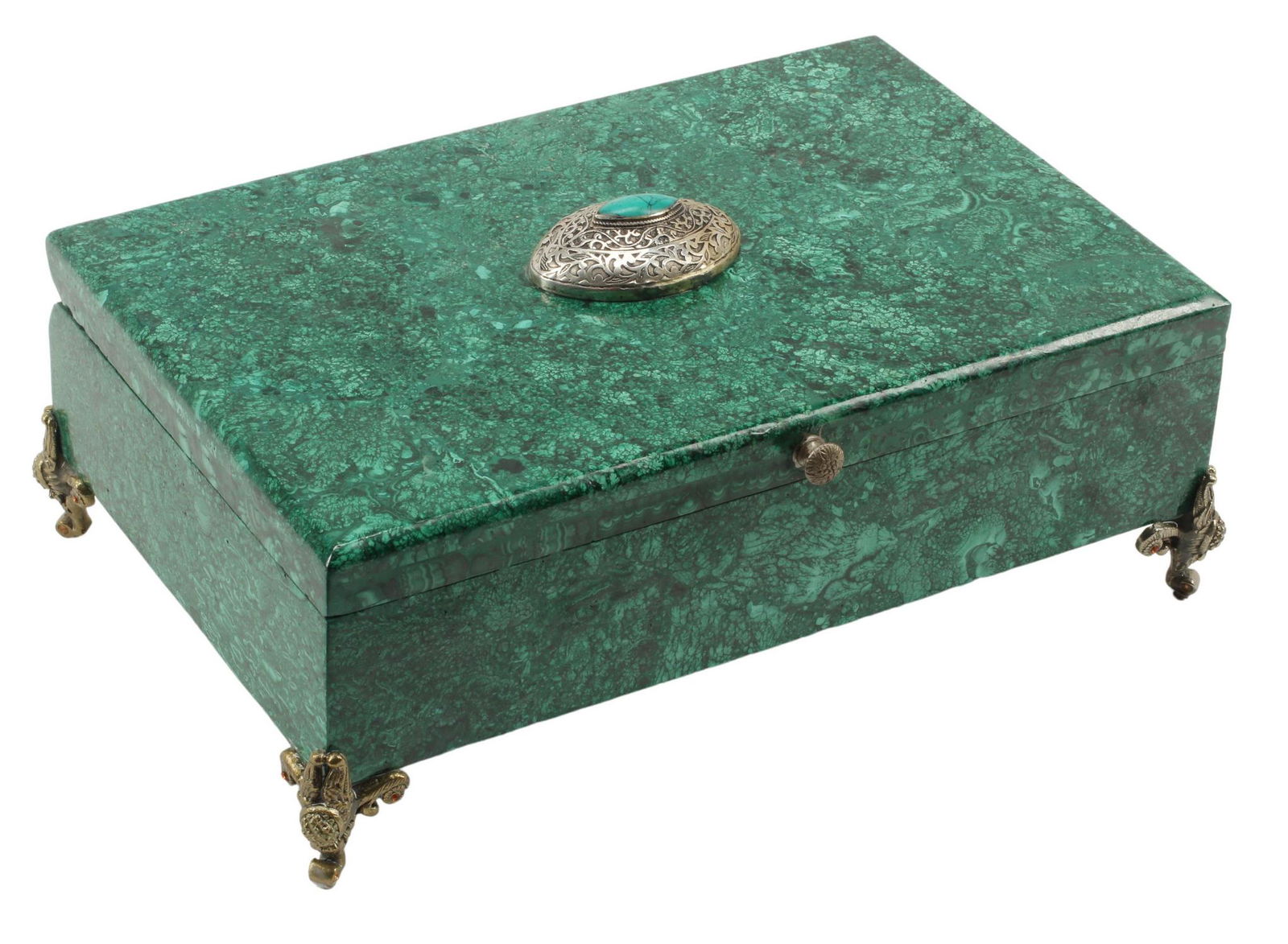 TURQUOISE INSET MALACHITE TABLE BOX (1 of 4)