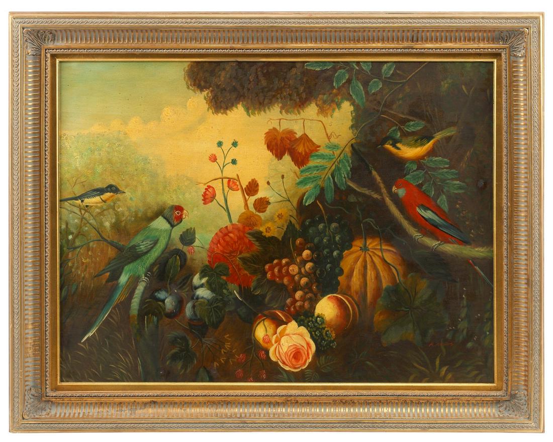 A. ANDRES OIL PAINTING STILL LIFE WITH PARROTS (1 of 5)