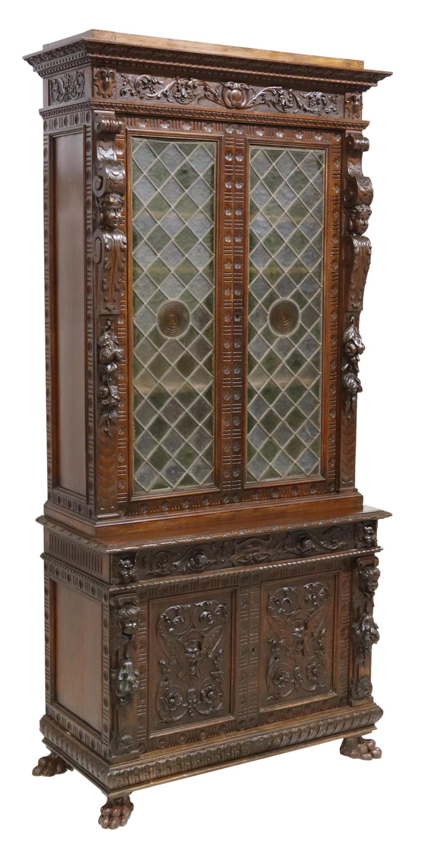 ITALIAN RENAISSANCE REVIVAL CARVED WALNUT CUPBOARD (1 of 6)