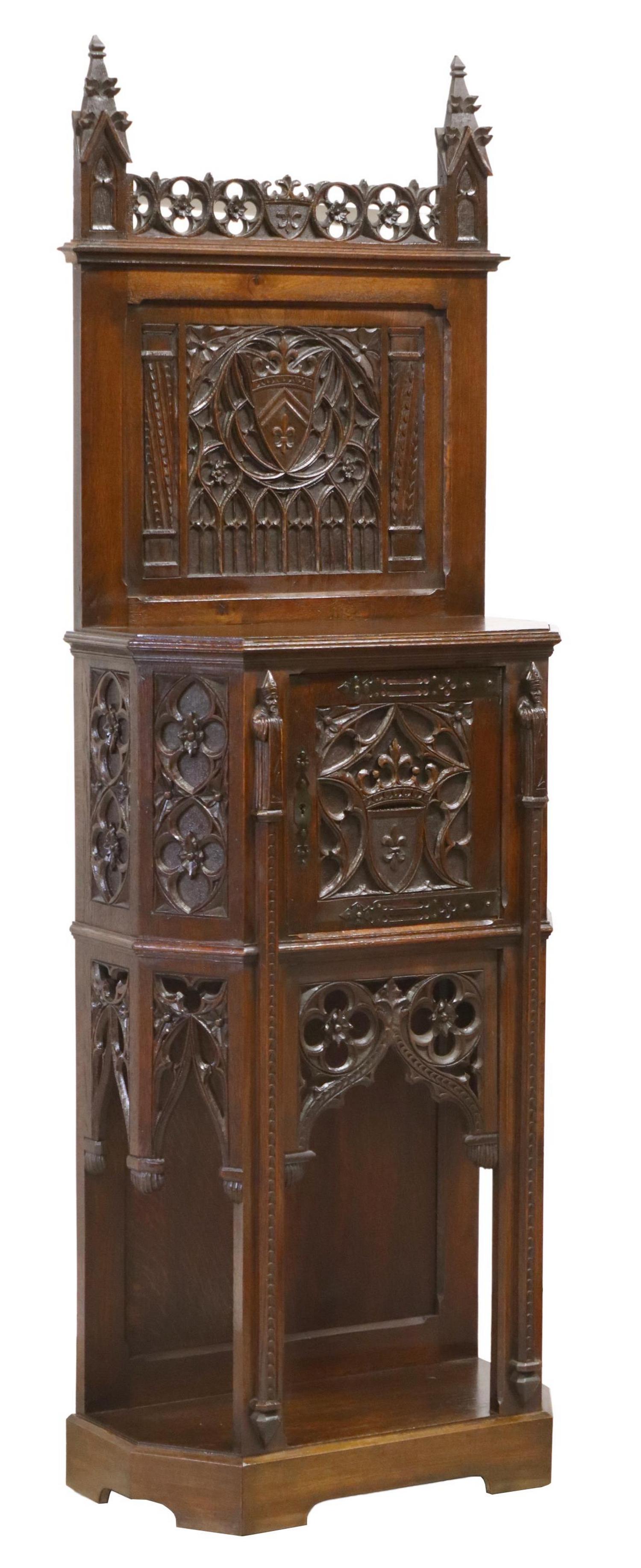 FRENCH GOTHIC REVIVAL CARVED OAK CREDENCE CUPBOARD (1 of 5)