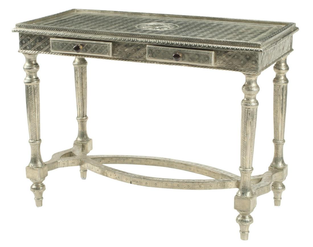 SILVERED REPOUSSE METAL-CLAD CONSOLE TABLE (1 of 4)