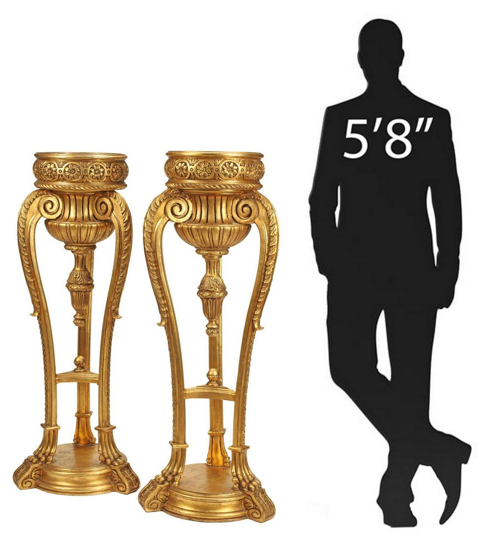 (2) REGENCE STYLE CARVED GILT JARDINIERES, 53.5"H (1 of 5)