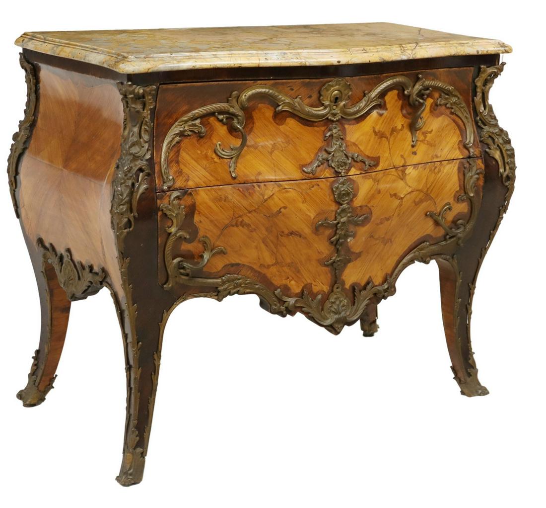 FRENCH LOUIS XV STYLE MARBLE-TOP BOMBE COMMODE (1 of 5)