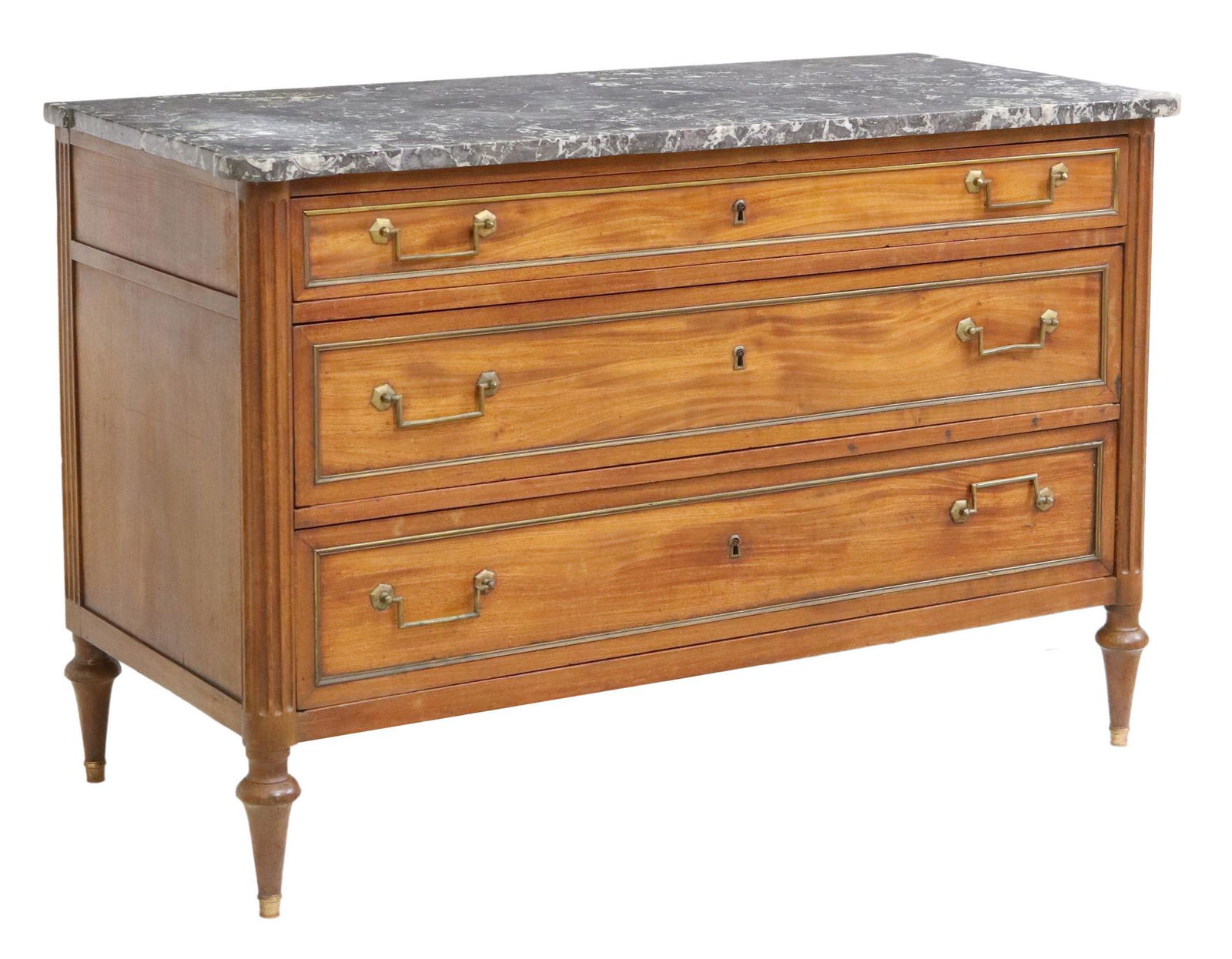 FRENCH LOUIS XVI STYLE MARBLE-TOP MAHOGANY COMMODE (1 of 5)
