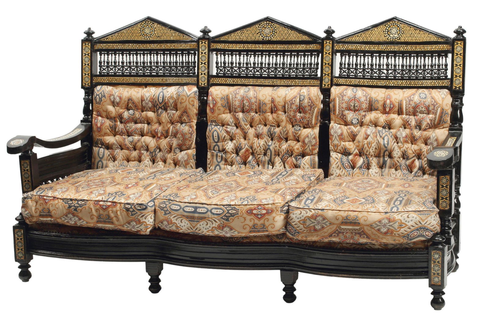 MOORISH STYLE SHELL INLAID & UPHOLSTERED SOFA (1 of 5)