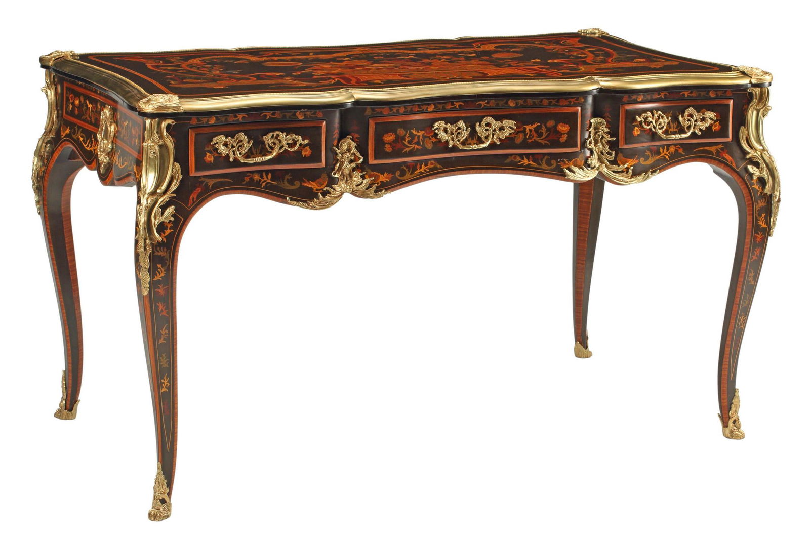 LOUIS XV STYLE MARQUETRY & ORMOLU BUREAU PLAT (1 of 5)