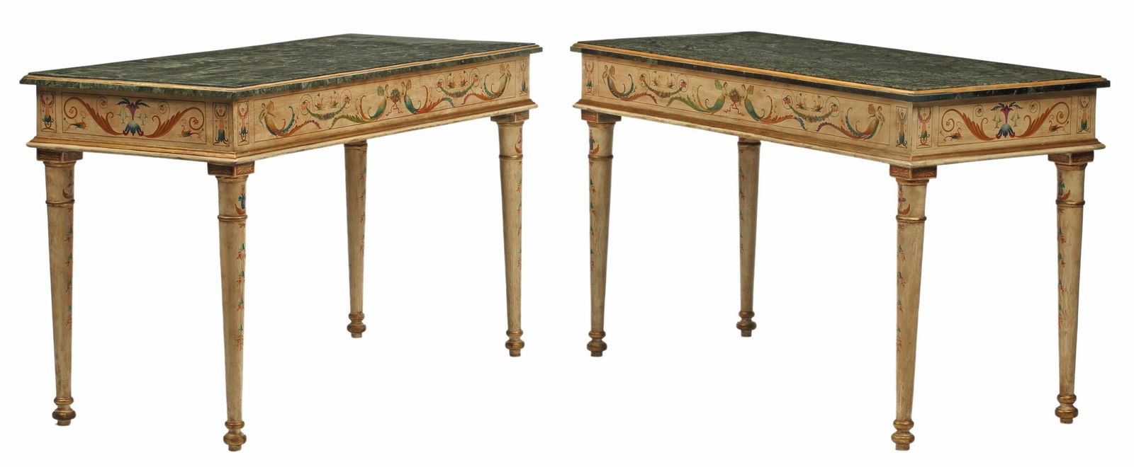 (2) LOUIS XVI STYLE MARBLE-TOP PAINTED CONSOLES (1 of 5)