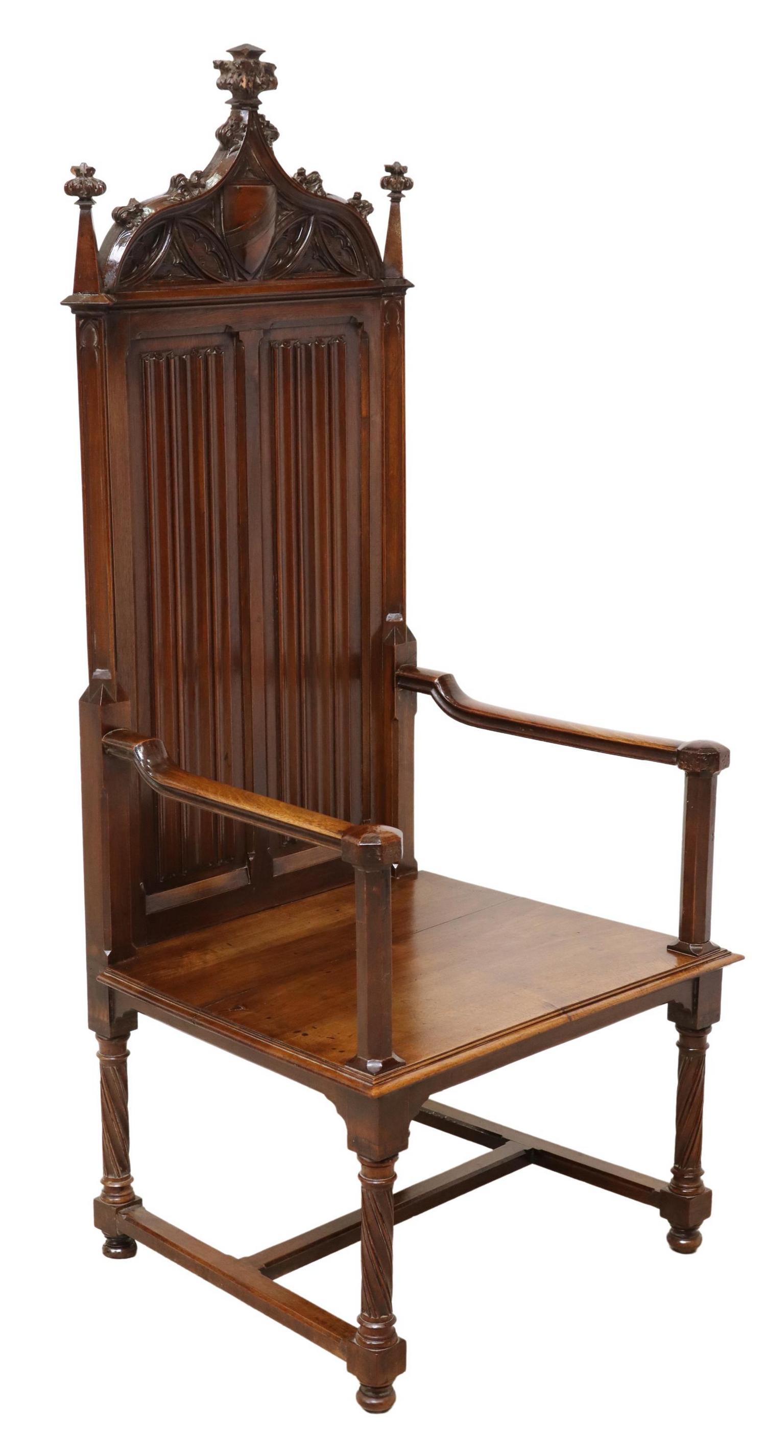 FRENCH GOTHIC REVIVAL WALNUT HIGHBACK ARMCHAIR (1 of 3)