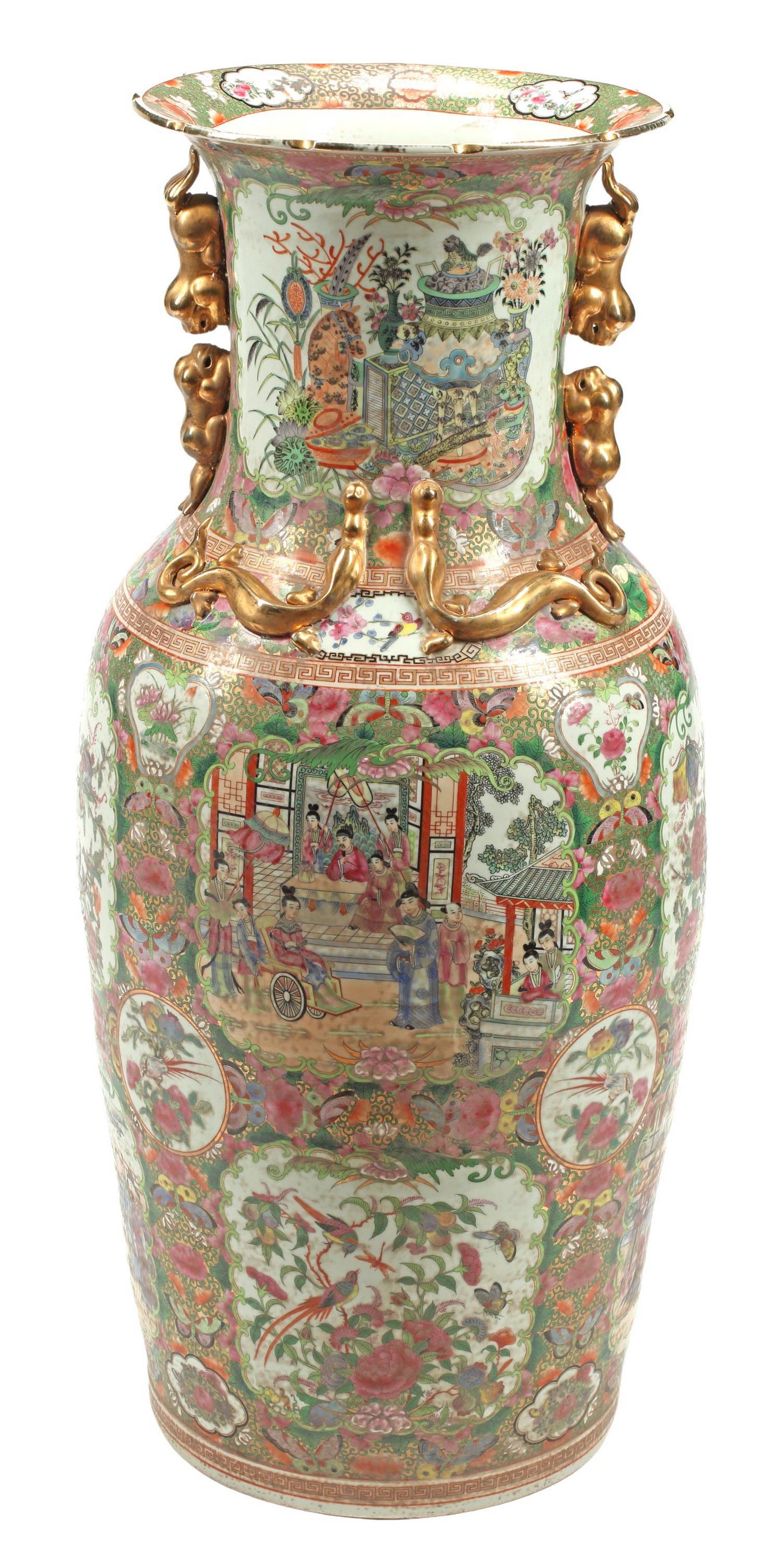 LARGE CHINESE CANTON ROSE PORCELAIN BALUSTER VASE (1 of 6)