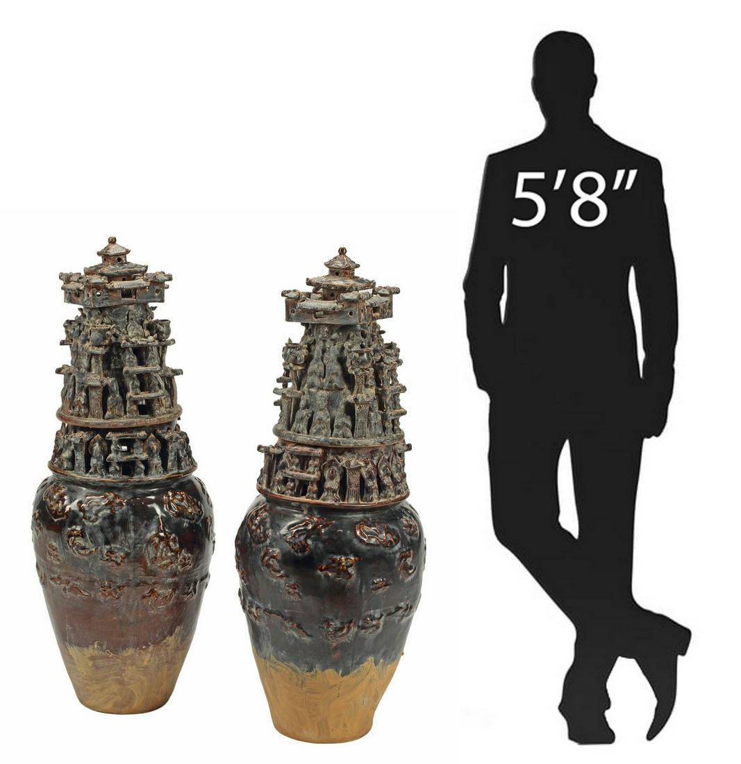 (2) MONUMENTAL CHINESE GLAZED POTTERY URNS, 43"H (1 of 4)