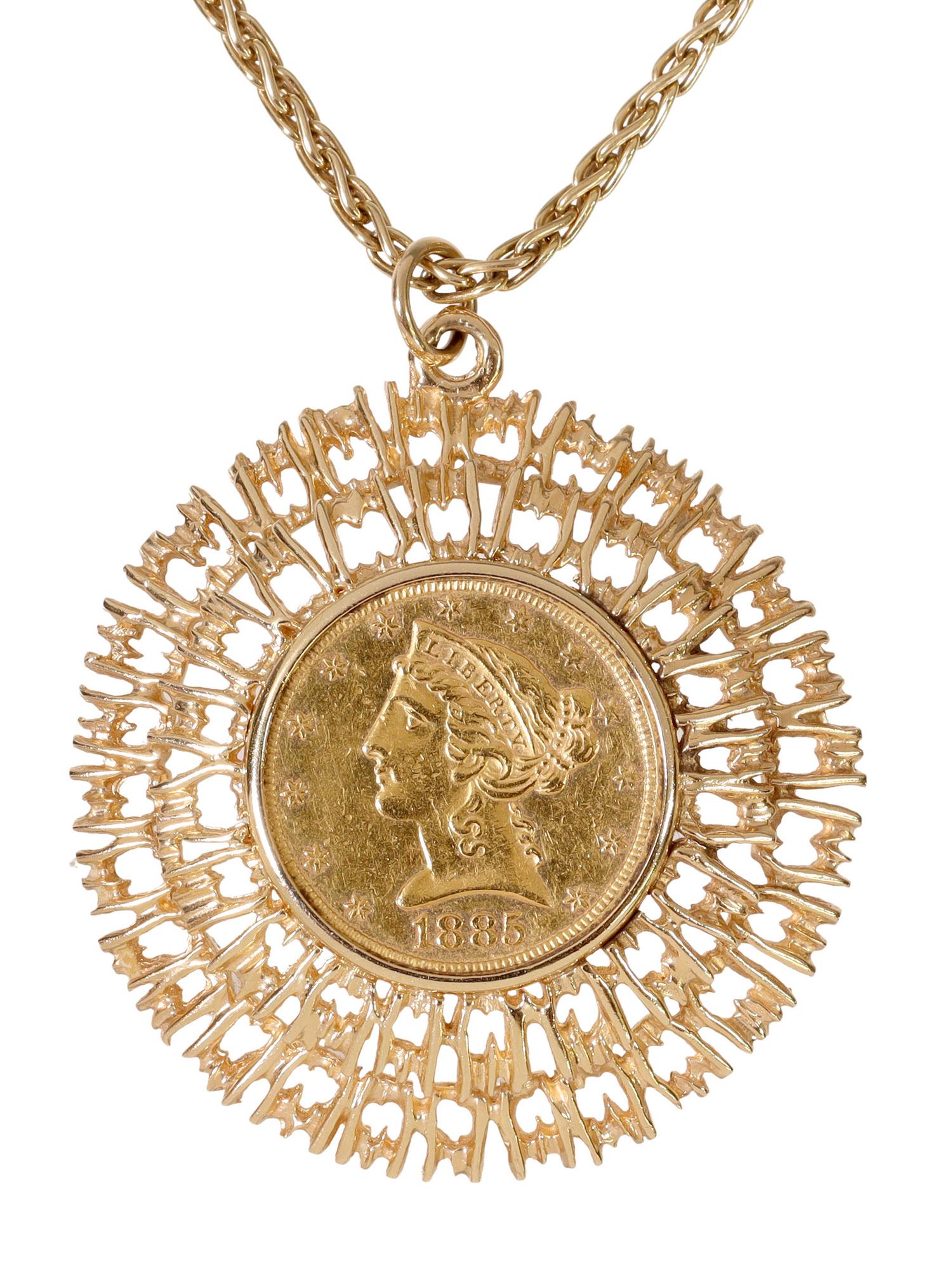 ESTATE 18KT YG CHAIN & US LIBERTY $5 COIN PENDANT (1 of 5)