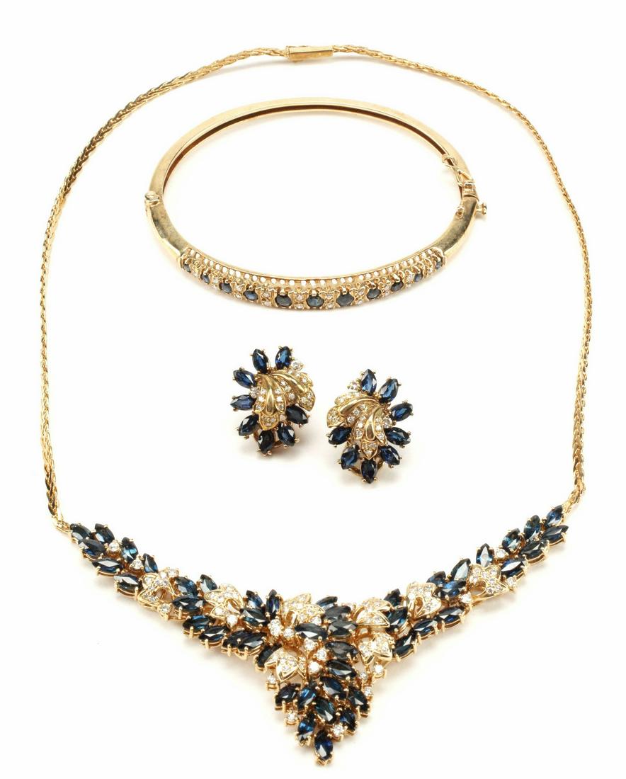 3) ESTATE 14KT GOLD SAPPHIRE & DIAMOND JEWELRY SET (1 of 3)