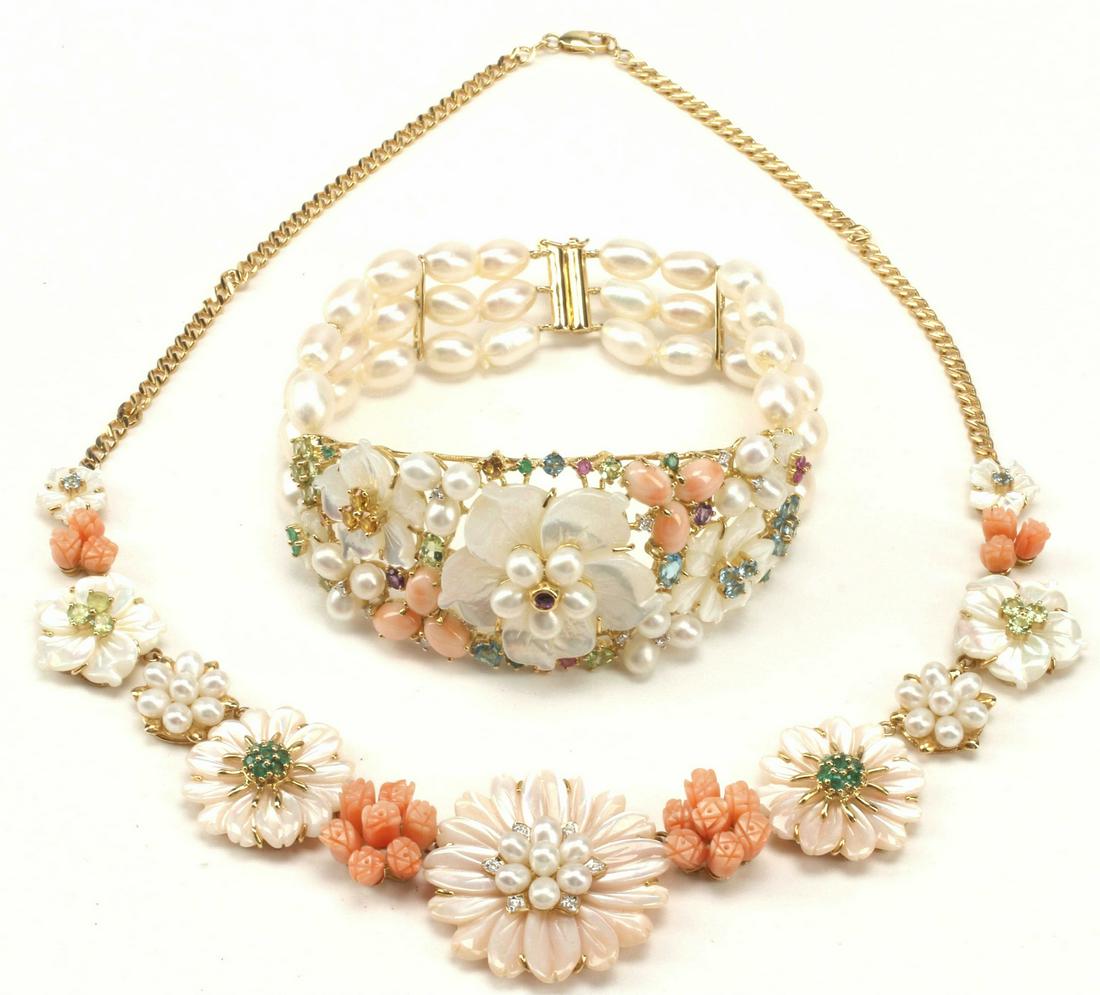 (2) ESTATE 18KT GOLD, MOP, CORAL & GEM JEWELRY (1 of 5)