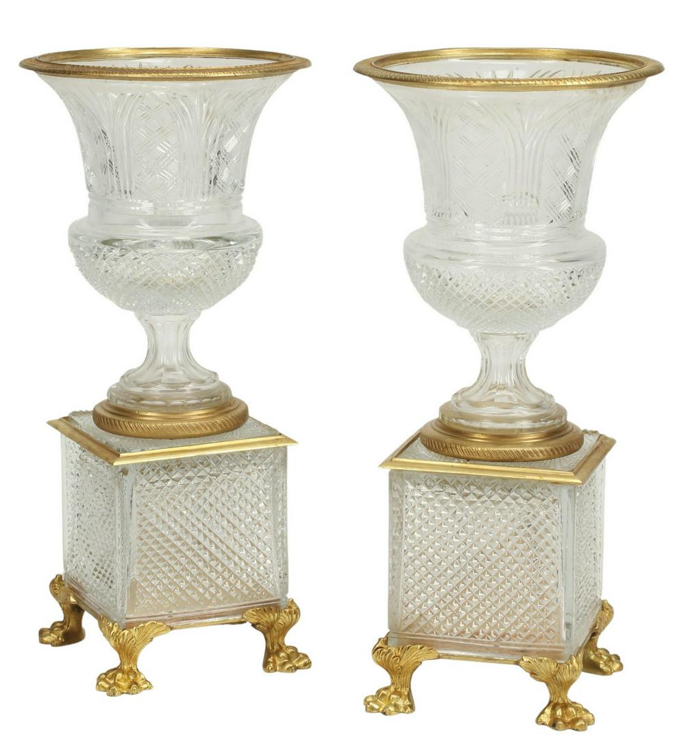 (2) BACCARAT STYLE ORMOLU-MOUNTED CRYSTAL URNS (1 of 3)
