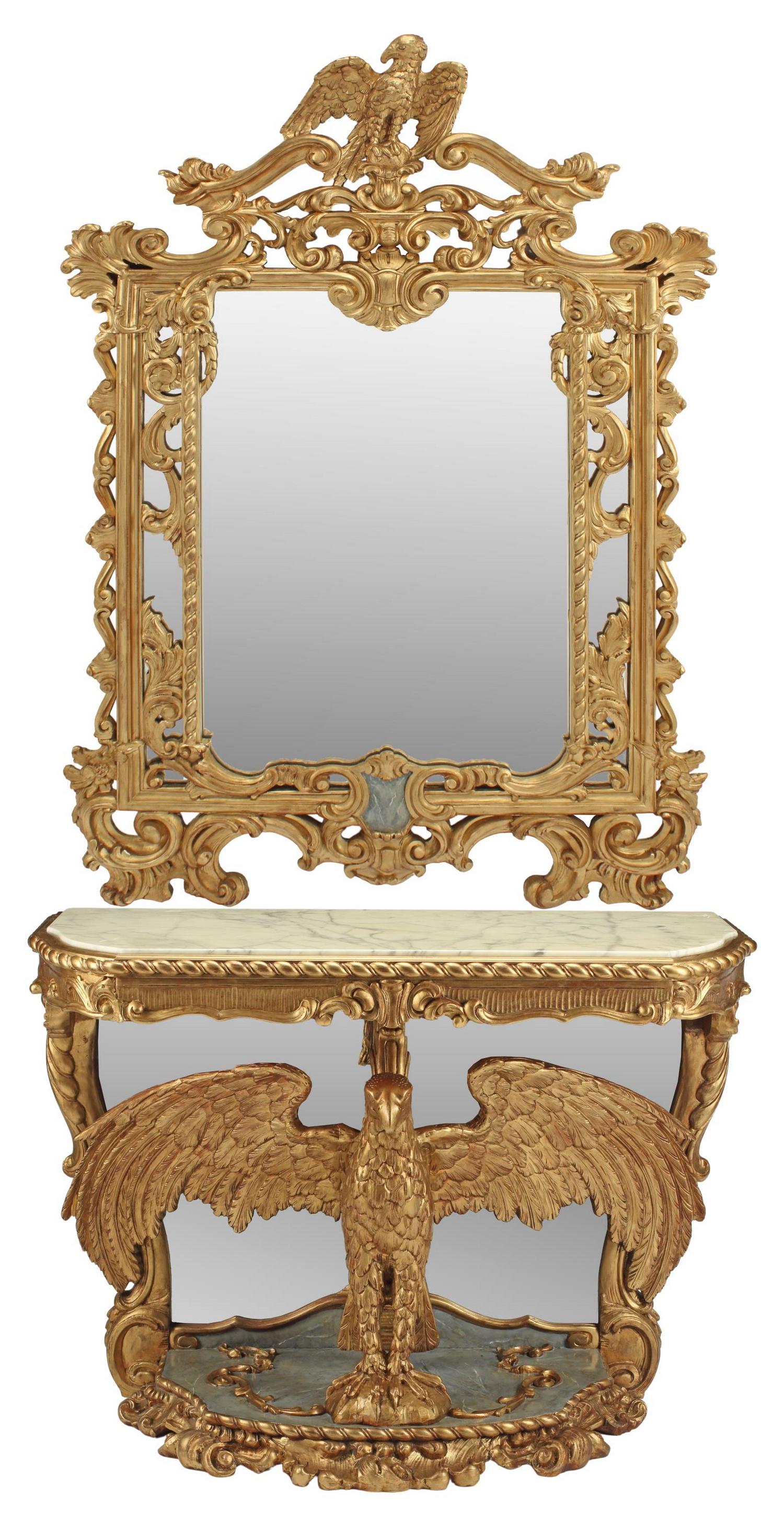 GILT EAGLE MIRRORED MARBLE-TOP CONSOLE TABLE (1 of 9)