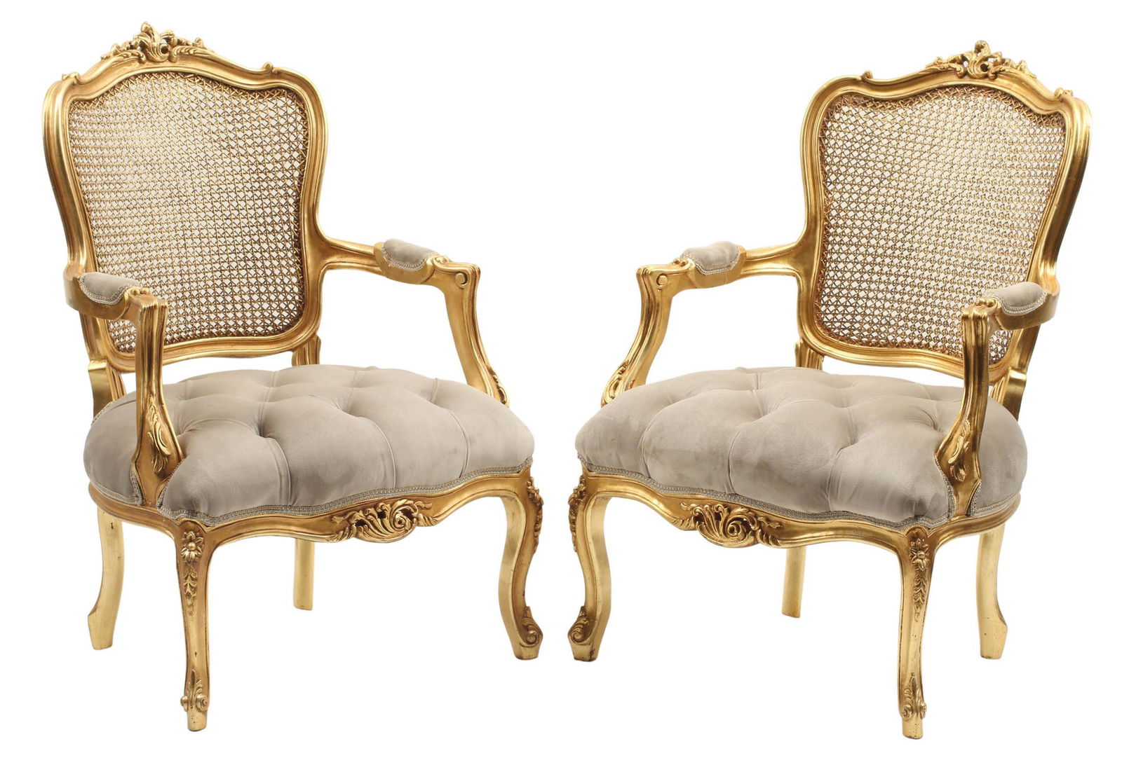 (2) LOUIS XV STYLE GILT & CANE FAUTEUILS (1 of 4)