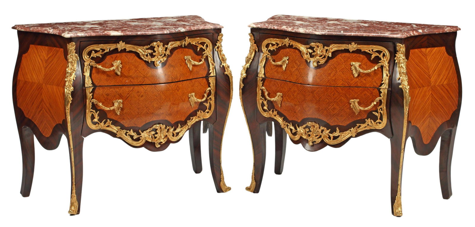 (2) LOUIS XV STYLE MARBLE-TOP ORMOLU COMMODES (1 of 4)