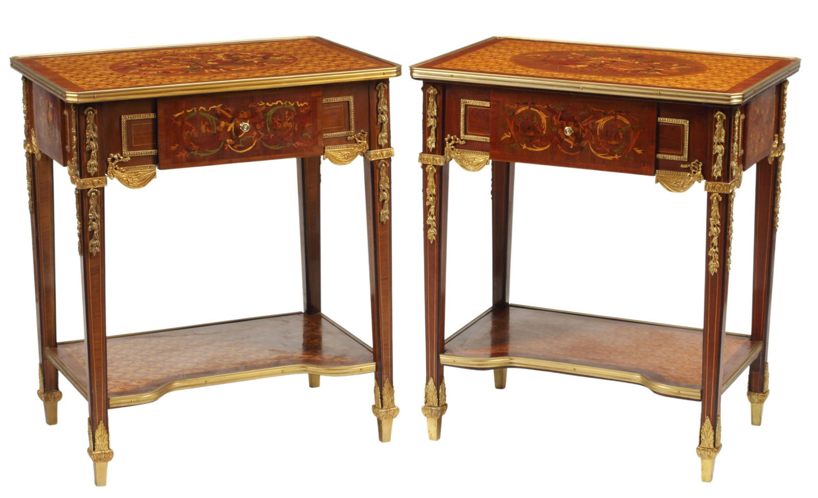 (2) REGENCE STYLE MARQUETRY SIDE TABLES (1 of 5)