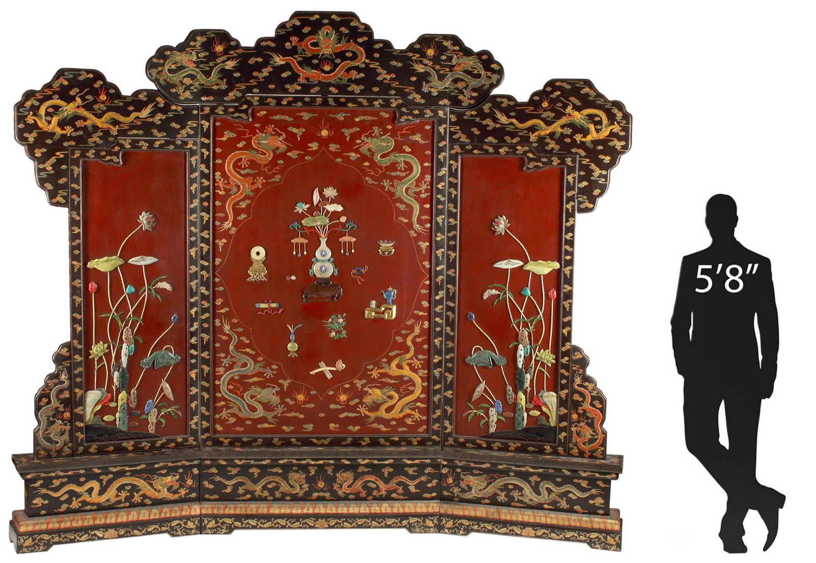 MONUMENTAL CHINESE INLAID THREE-PANEL SCREEN 108"H (1 of 6)