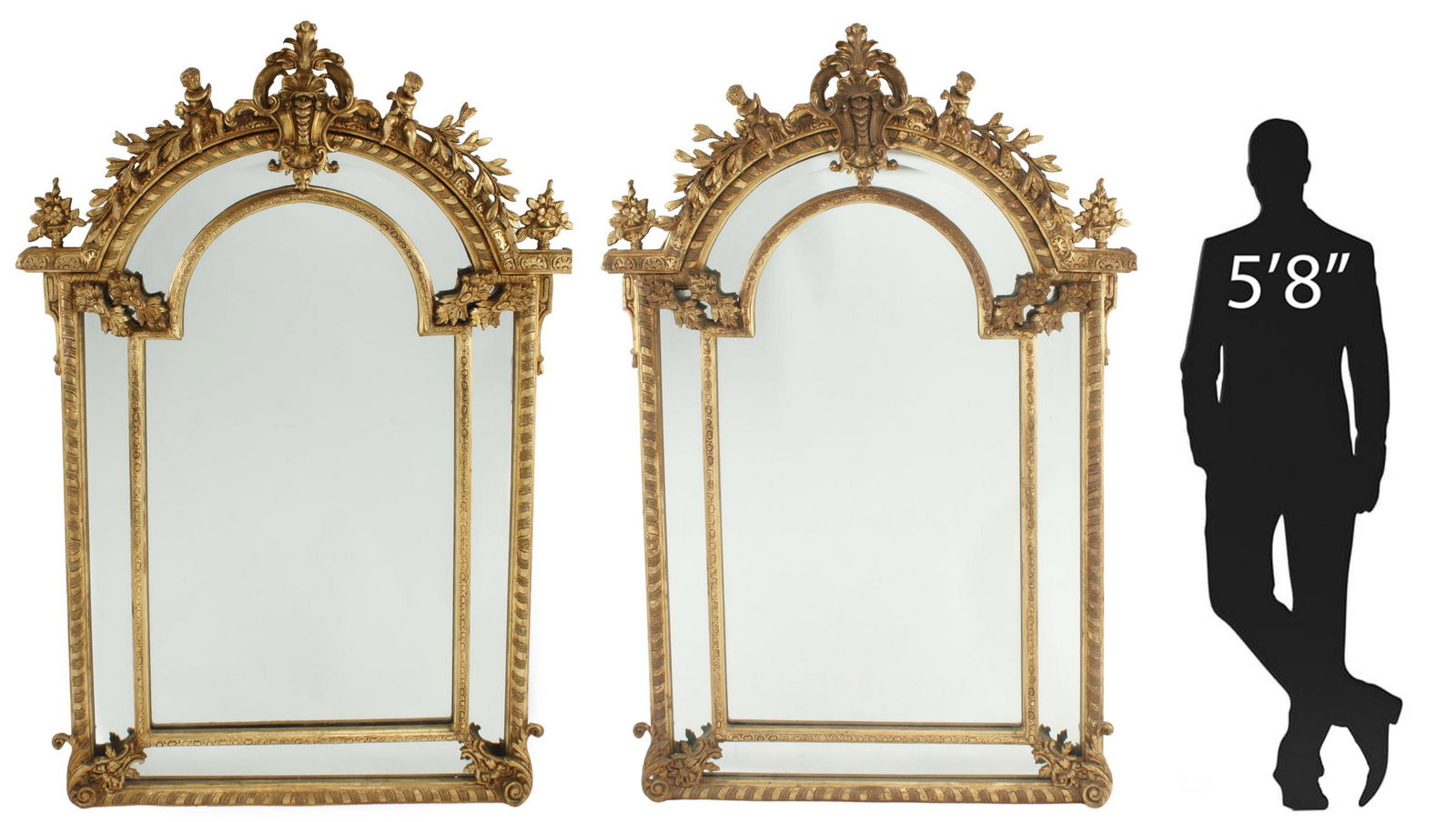 MONUMENTAL REGENCE STYLE GILT MIRRORS, 75"H (1 of 4)