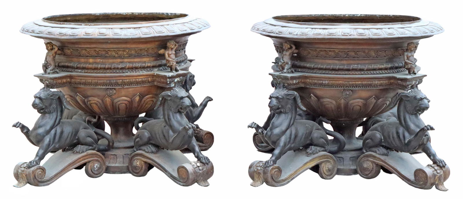 (2) LARGE PATINATED BRONZE FIGURAL GARDEN PLANTERS (1 of 4)