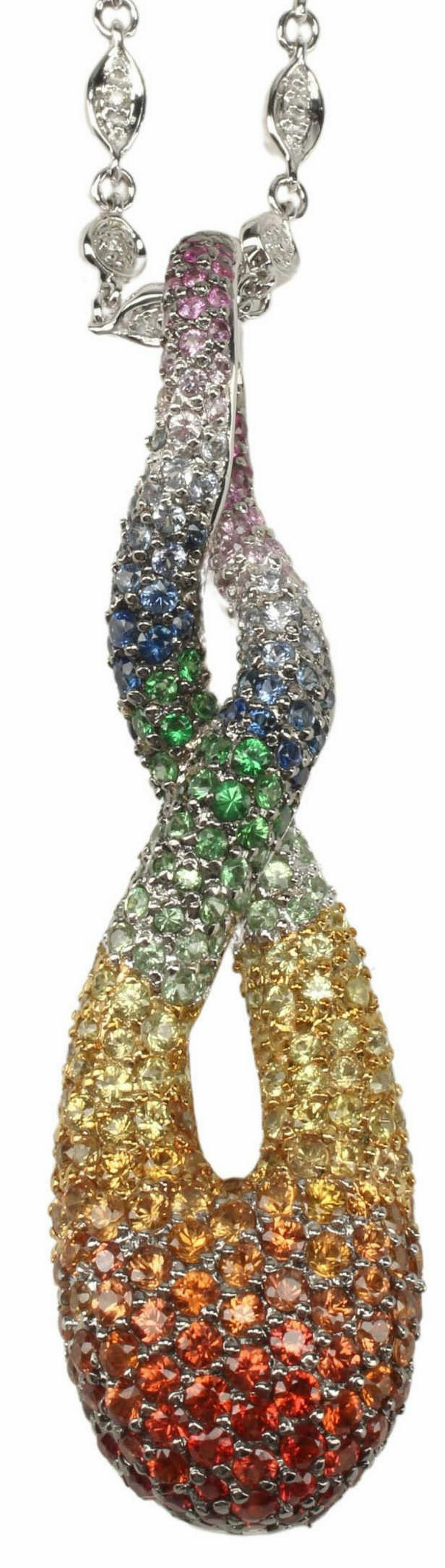 18KT WHITE GOLD & MULTICOLORED SAPPHIRE PENDANT (1 of 5)