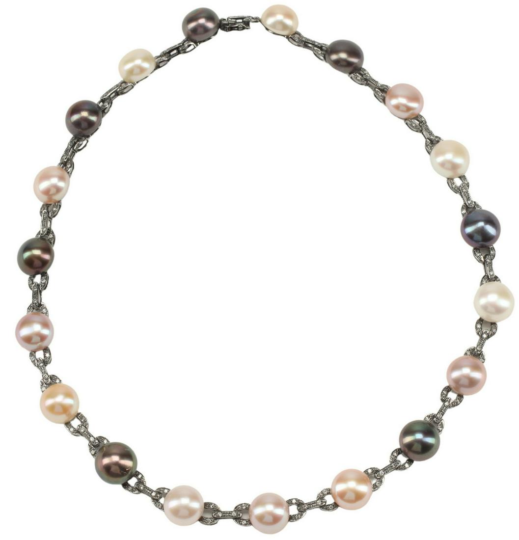 ESTATE 14KT GOLD DIAMOND & PEARL NECKLACE (1 of 3)