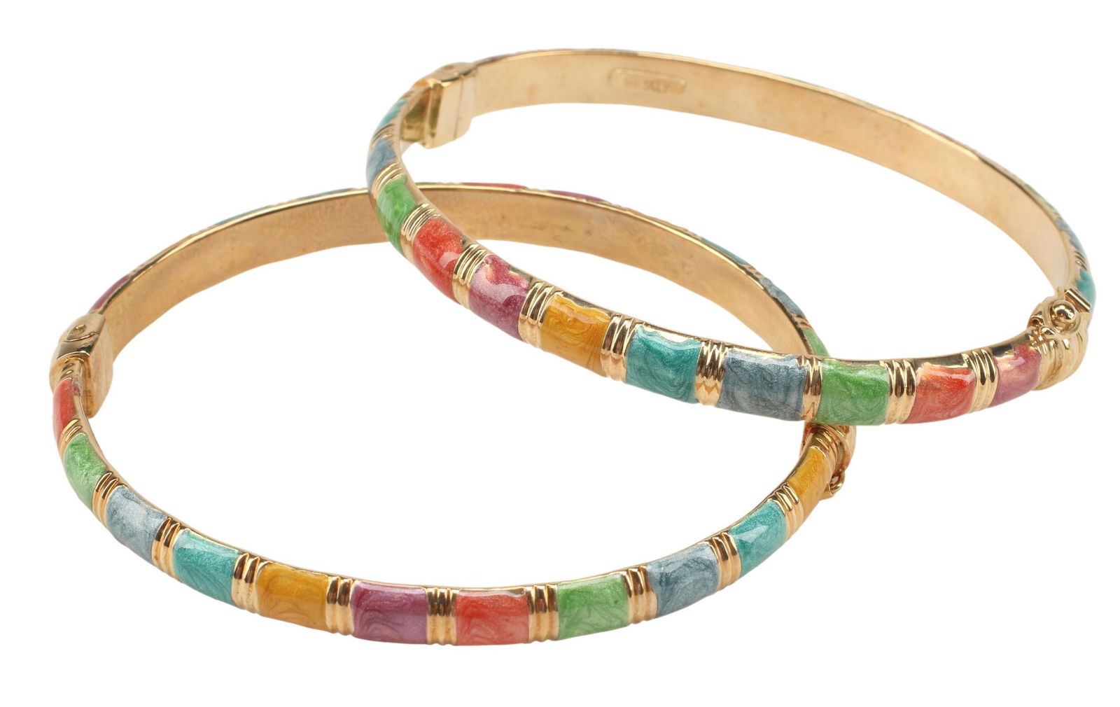 (2) ESTATE ITALIAN 14KT GOLD & ENAMEL BANGLES (1 of 4)