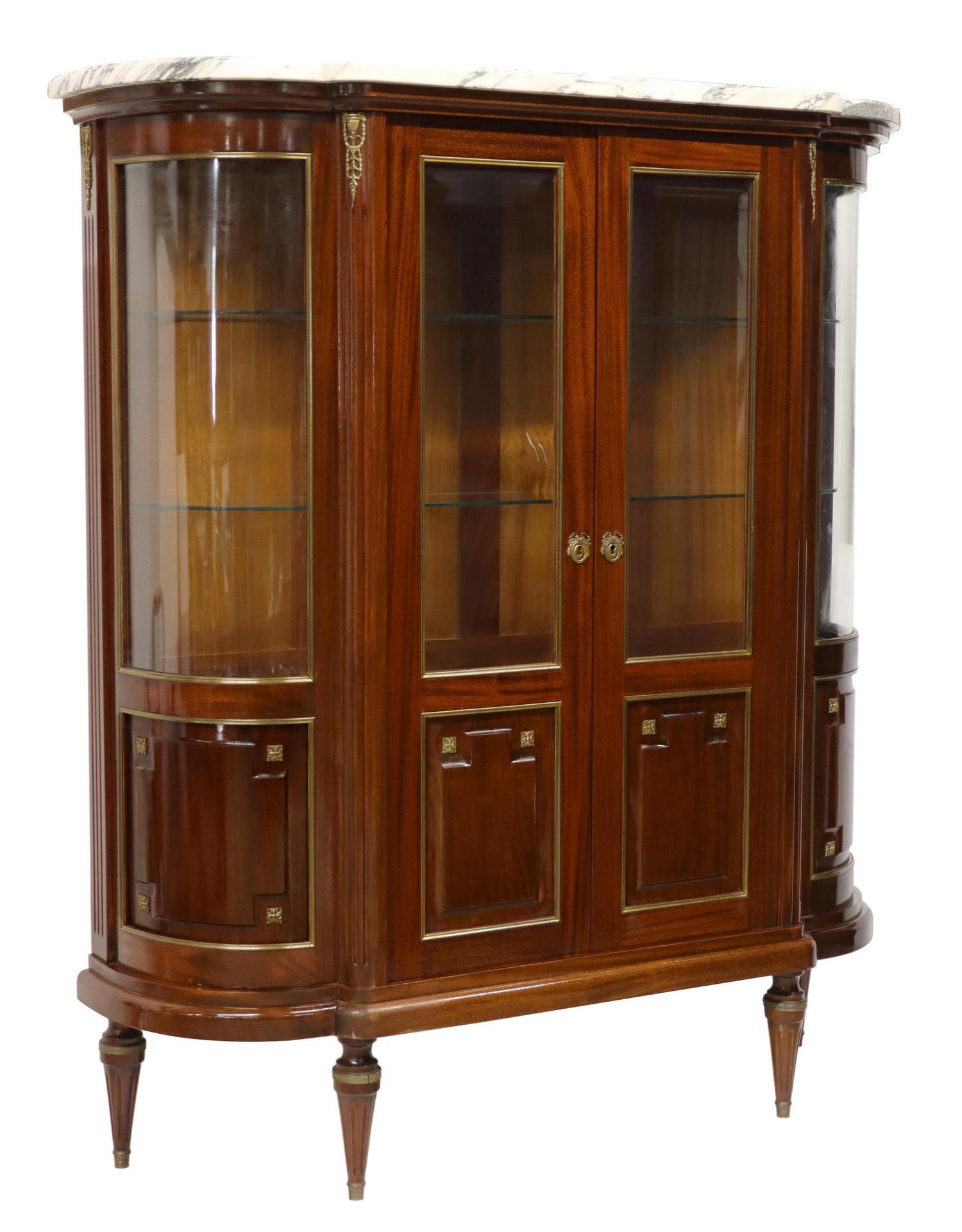 FRENCH LOUIS XVI STYLE MARBLE-TOP MAHOGANY VITRINE (1 of 5)