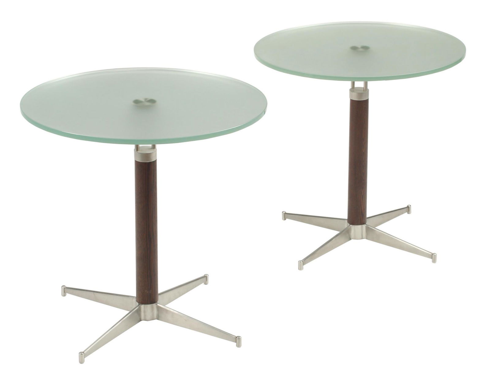 (2) MODERN FROSTED GLASS & WOOD SIDE TABLES (1 of 3)