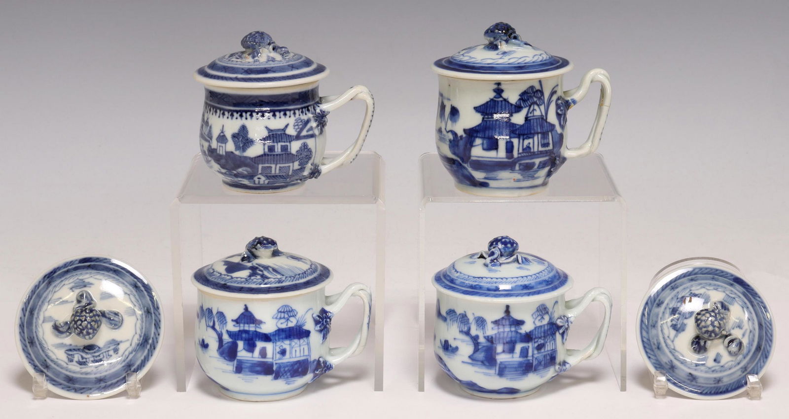 lot)CANTON EXPORT PORCELAIN SYLLABUB CUPS & COVERS (1 of 3)