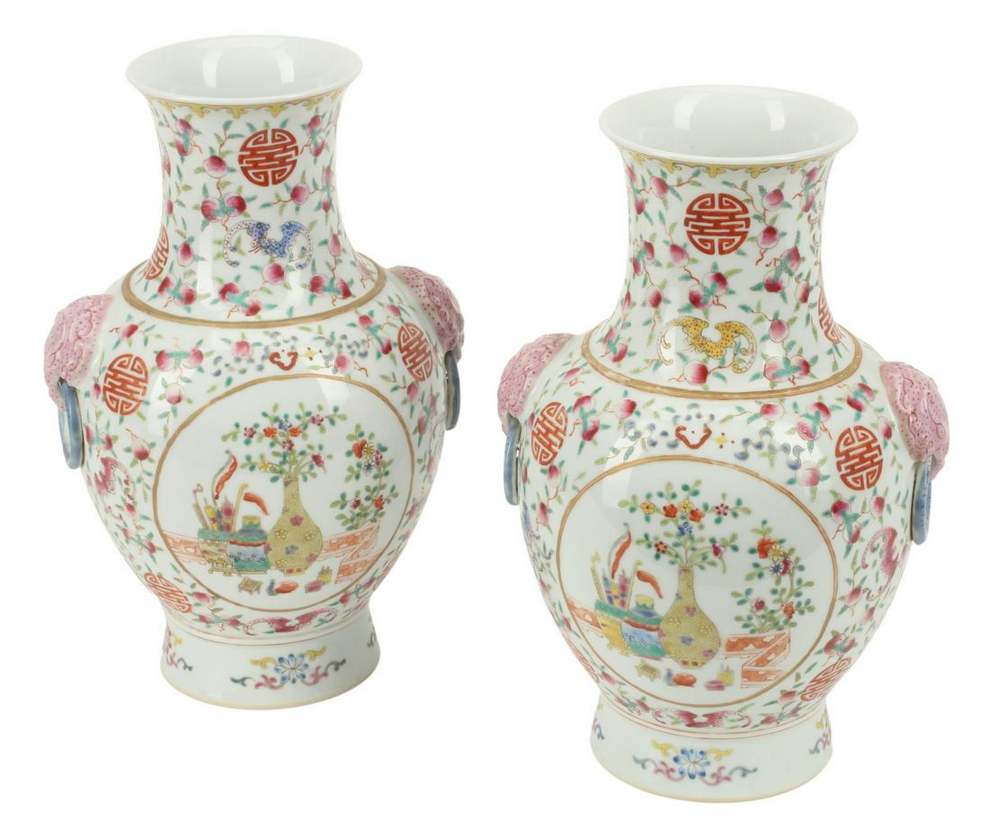 (2) CHINESE FAMILLE ROSE PORCELAIN VASES (1 of 5)