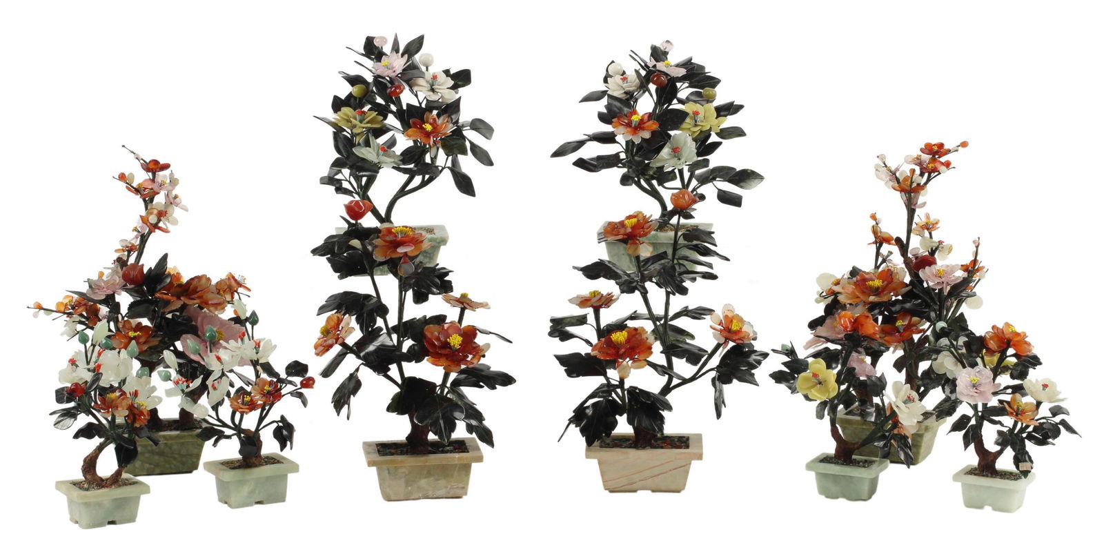 (10) CHINESE JADE FLOWER TREES HARDSTONE PLANTERS (1 of 4)