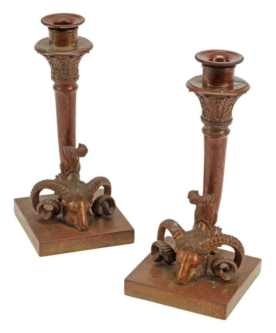(2) PATINATED METAL RAMS HEAD CANDLESTICKS (1 of 4)