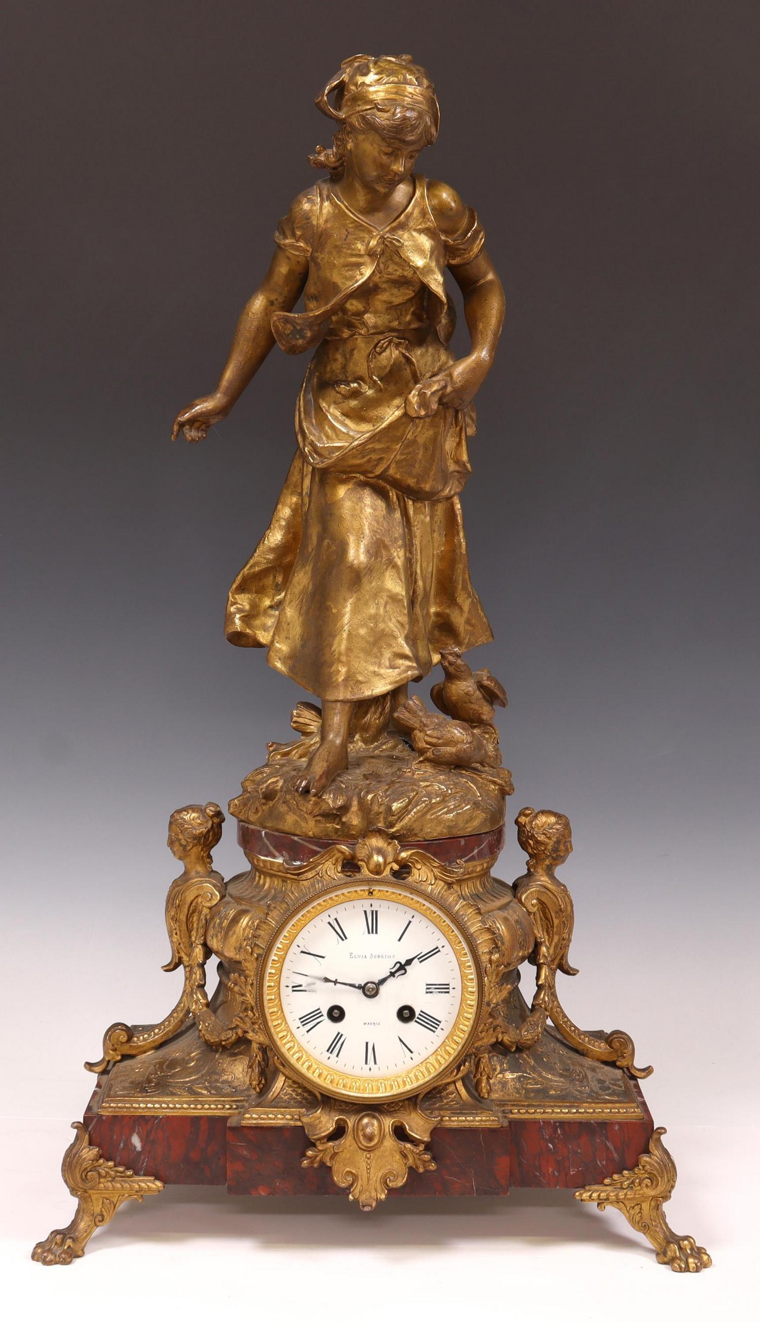 FRENCH FIGURAL & ROUGE GRIOTTE MARBLE CLOCK (1 of 6)
