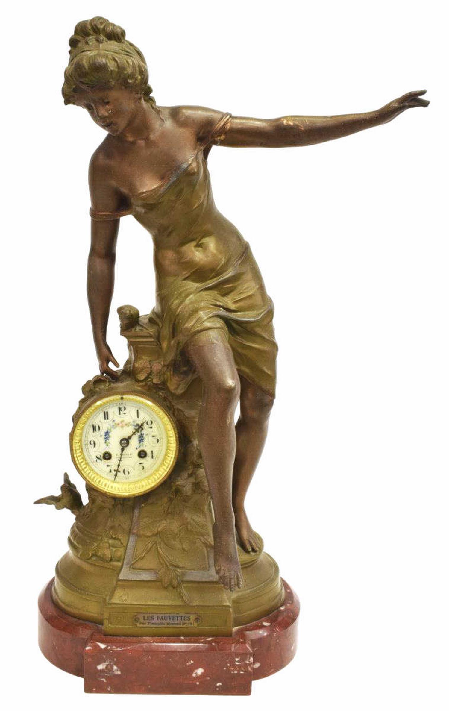 FRENCH FIGURAL MARBLE MANTEL SHELF CLOCK (1 of 5)