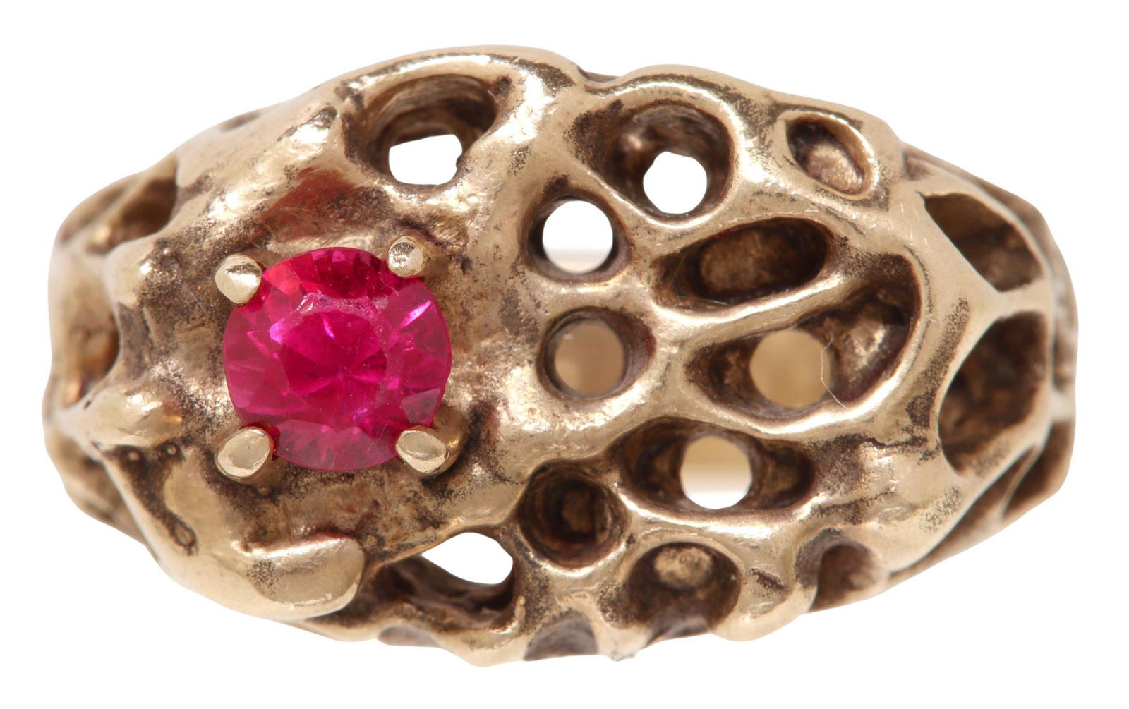 ESTATE MODERNIST 10KT YELLOW GOLD & RED STONE RING (1 of 5)
