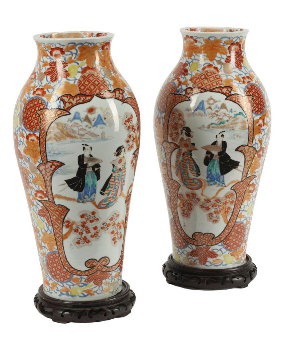 (2) JAPANESE KUTANI PORCELAIN VASES ON STANDS (1 of 4)