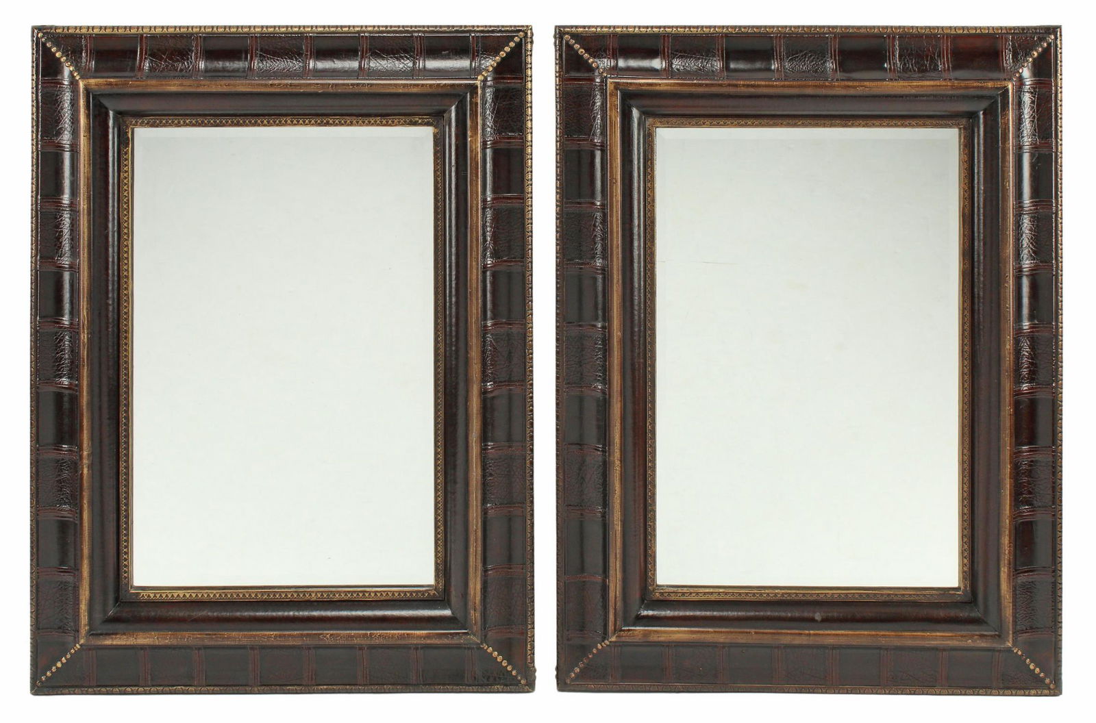 (2) PORTUGUESE STYLE EMBOSSED LEATHER MIRRORS (1 of 3)