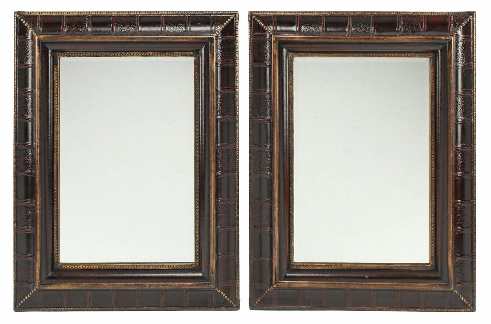 (2) Portuguese Style Embossed Leather Mirrors Auction